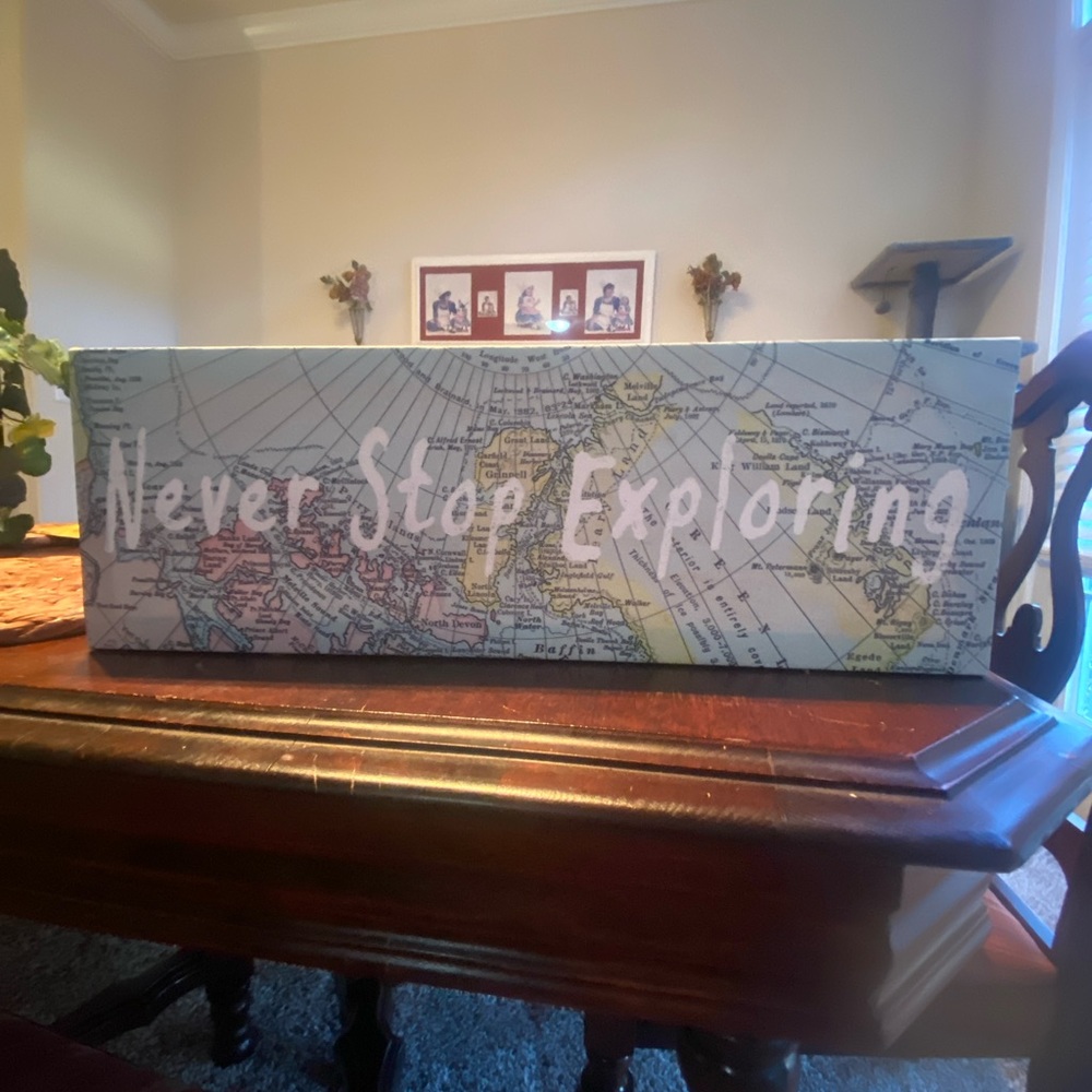 Travel Themed Canvas Wall Decor - "Never Stop Exploring"